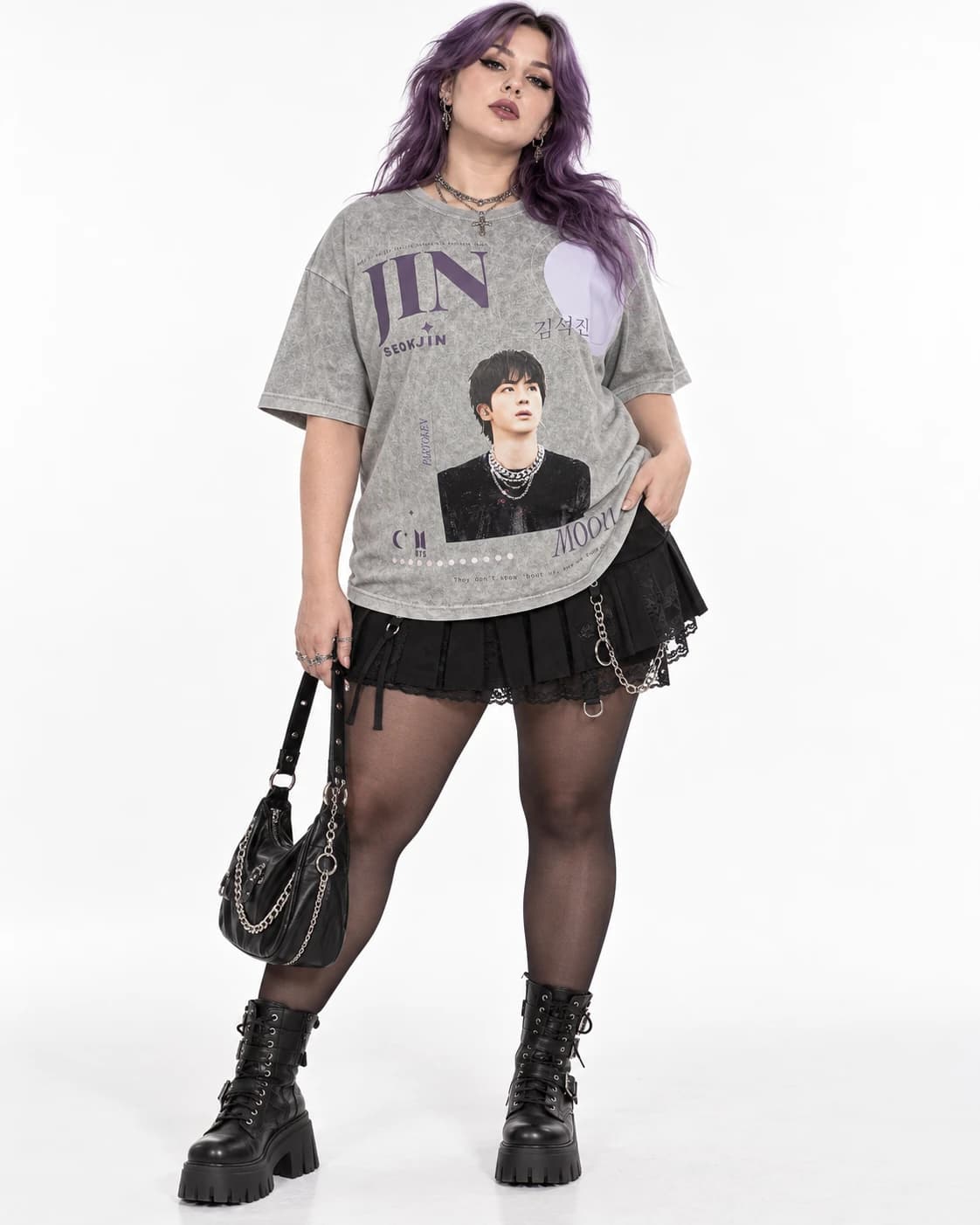 Camiseta Jin · Moon · modelo · caimento